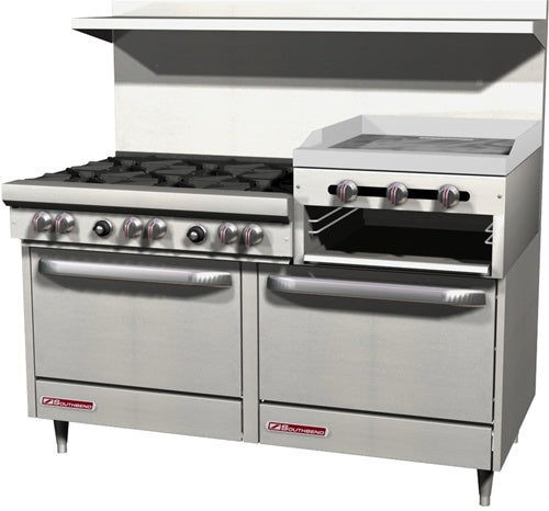 Southbend S60DD-2RR NAT Range w/ 24" Griddle / Broiler, 6 Burners, 2 Standard Ovens, Natural Gas, 60"