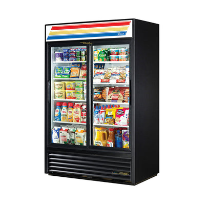 True GDM-45-HC-LD Two Section Sliding Door Refrigerated Merchandiser, Black